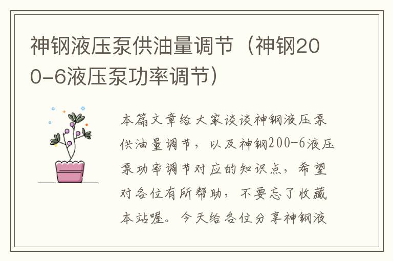 神钢液压泵供油量调节（神钢200-6液压泵功率调节）