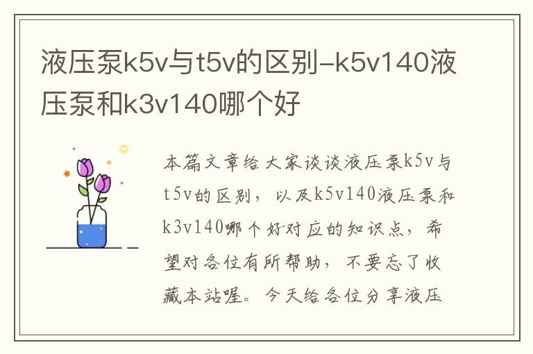 液压泵k5v与t5v的区别-k5v140液压泵和k3v140哪个好