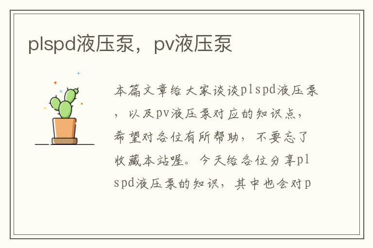 plspd液压泵，pv液压泵