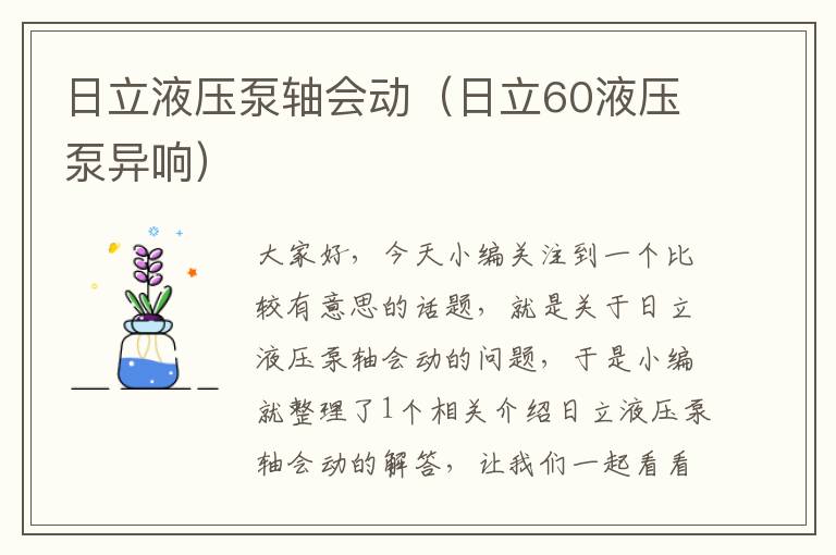 日立液压泵轴会动（日立60液压泵异响）