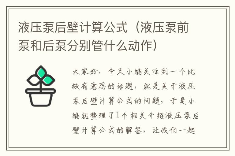 液压泵后壁计算公式（液压泵前泵和后泵分别管什么动作）