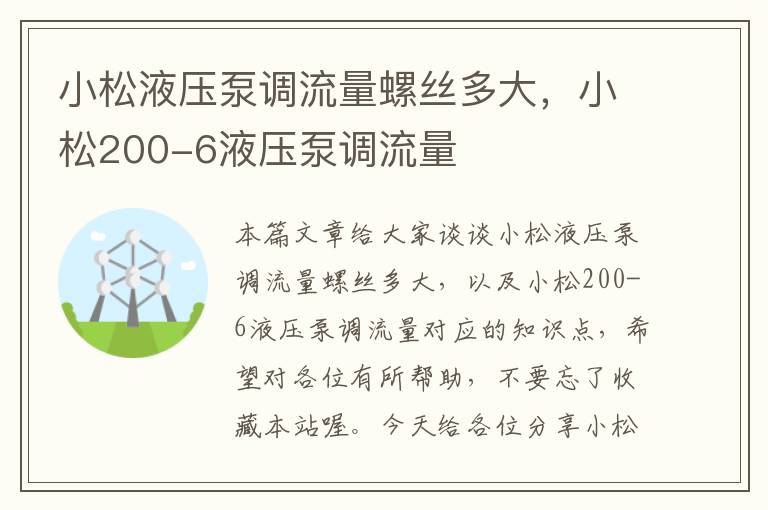 小松液压泵调流量螺丝多大，小松200-6液压泵调流量