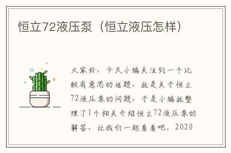 恒立72液压泵（恒立液压怎样）