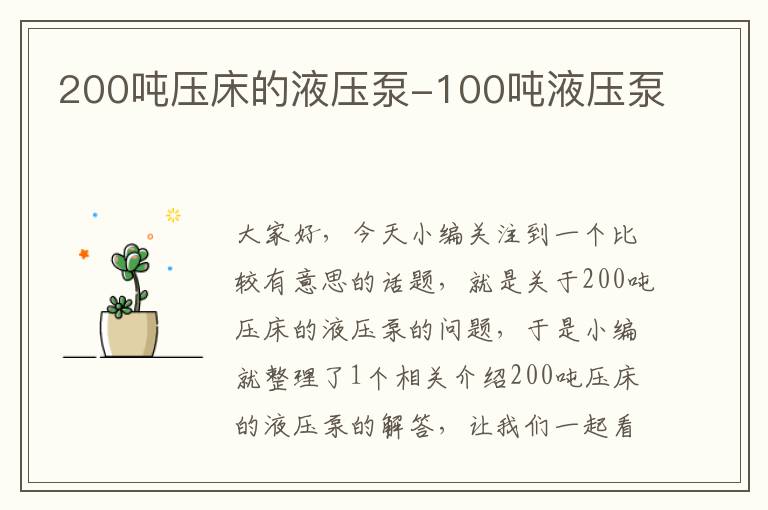 200吨压床的液压泵-100吨液压泵