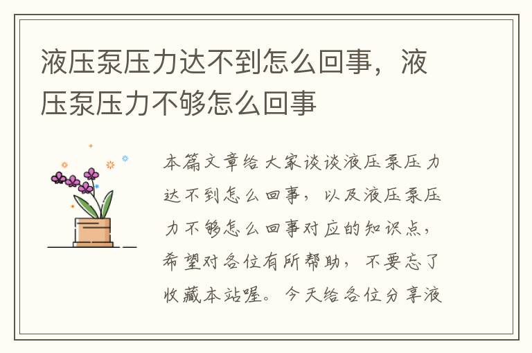 液压泵压力达不到怎么回事，液压泵压力不够怎么回事