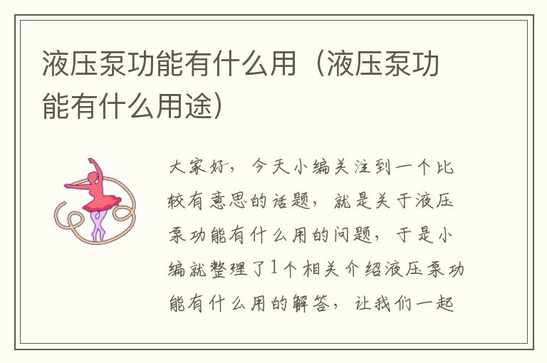 液压泵功能有什么用（液压泵功能有什么用途）