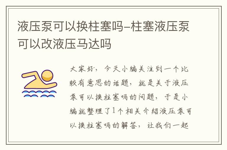 液压泵可以换柱塞吗-柱塞液压泵可以改液压马达吗