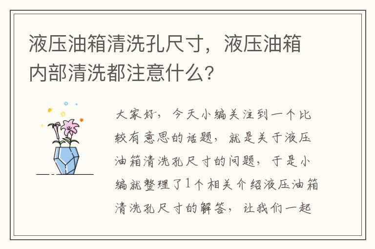 液压油箱清洗孔尺寸，液压油箱内部清洗都注意什么?