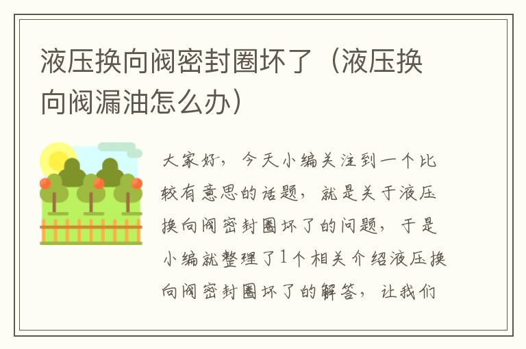 液压换向阀密封圈坏了（液压换向阀漏油怎么办）