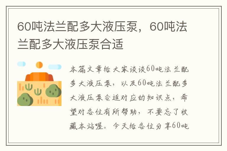 60吨法兰配多大液压泵，60吨法兰配多大液压泵合适