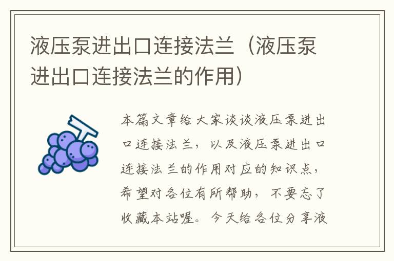 液压泵进出口连接法兰（液压泵进出口连接法兰的作用）