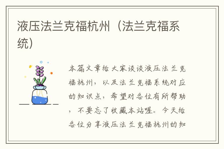 液压法兰克福杭州（法兰克福系统）