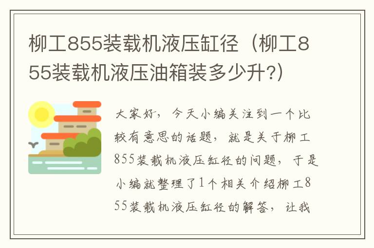 柳工855装载机液压缸径（柳工855装载机液压油箱装多少升?）