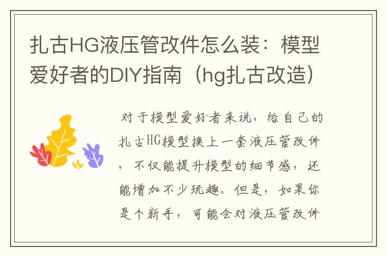 扎古HG液压管改件怎么装：模型爱好者的DIY指南（hg扎古改造）