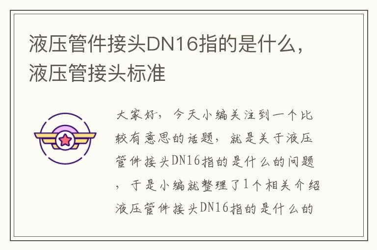 液压管件接头DN16指的是什么，液压管接头标准