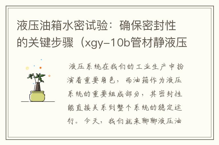 液压油箱水密试验：确保密封性的关键步骤（xgy-10b管材静液压试验机）