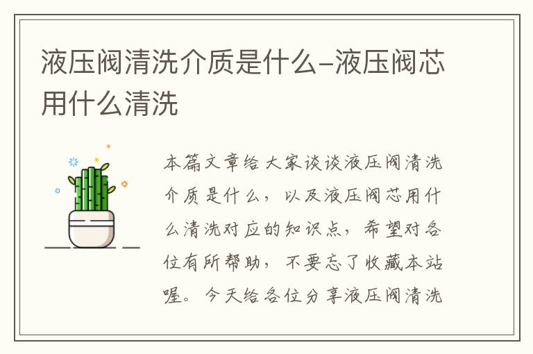 液压阀清洗介质是什么-液压阀芯用什么清洗