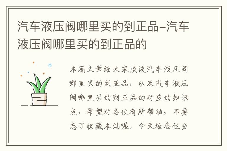 汽车液压阀哪里买的到正品-汽车液压阀哪里买的到正品的