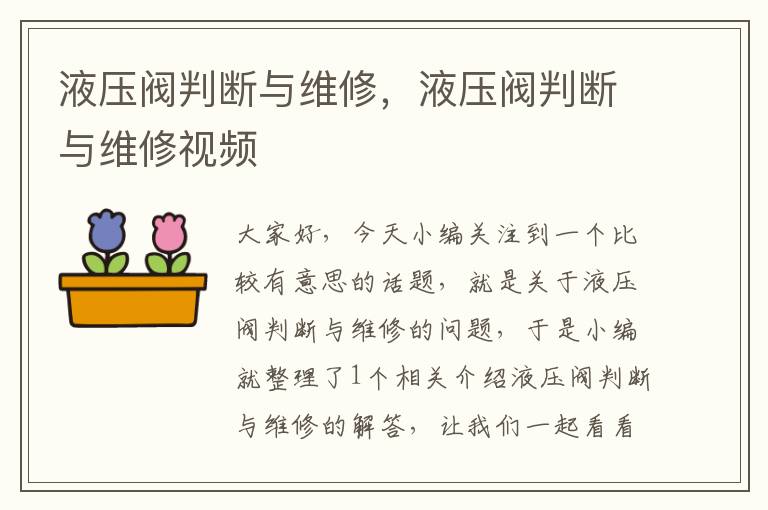 液压阀判断与维修，液压阀判断与维修视频