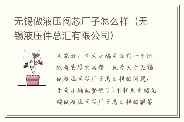 无锡做液压阀芯厂子怎么样（无锡液压件总汇有限公司）