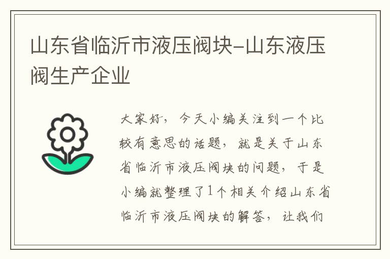 山东省临沂市液压阀块-山东液压阀生产企业