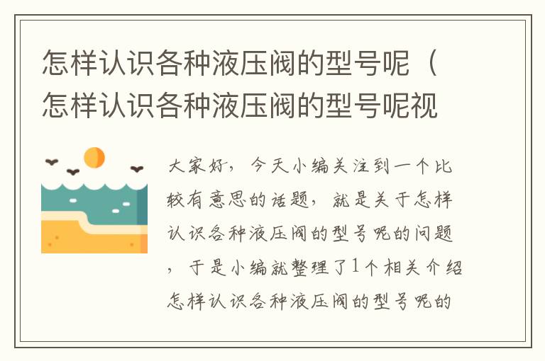 怎样认识各种液压阀的型号呢（怎样认识各种液压阀的型号呢视频）