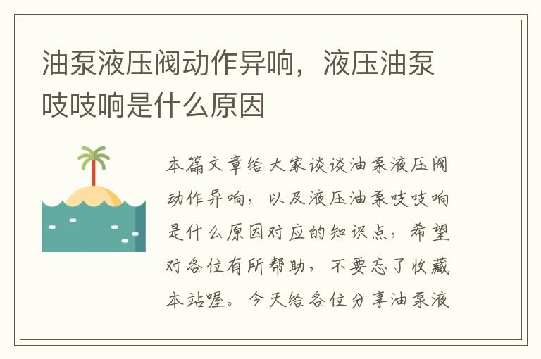 油泵液压阀动作异响，液压油泵吱吱响是什么原因