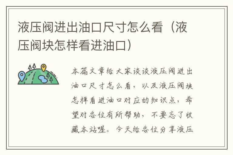 液压阀进出油口尺寸怎么看（液压阀块怎样看进油口）