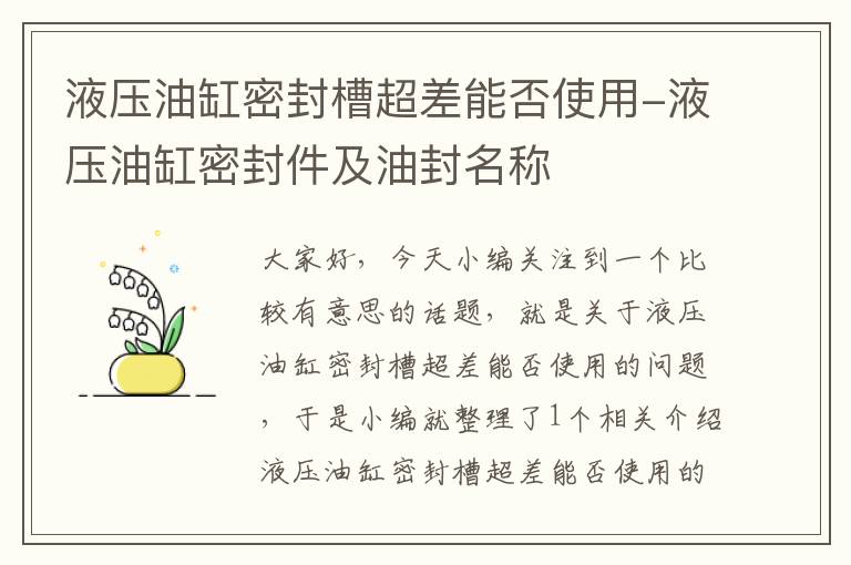 液压油缸密封槽超差能否使用-液压油缸密封件及油封名称