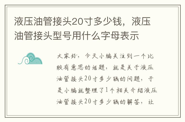 液压油管接头20寸多少钱，液压油管接头型号用什么字母表示