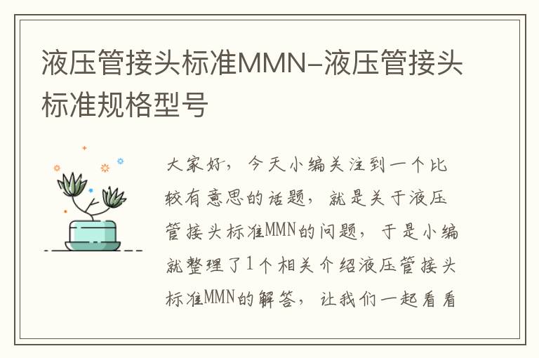 液压管接头标准MMN-液压管接头标准规格型号